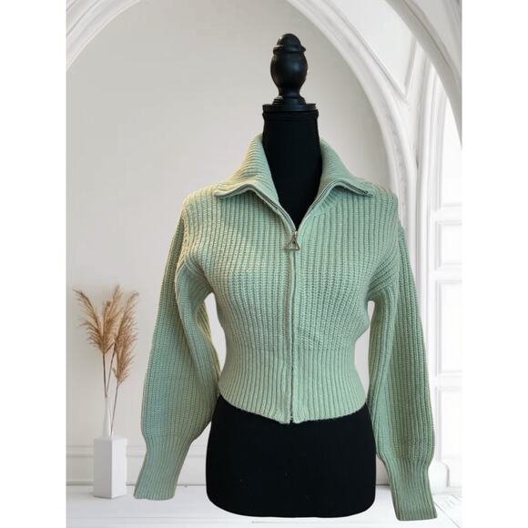 Cider Seafoam Green Zip Front Long Sleeve Cardigan Sweater, Size XS, EUC - Picture 1 of 3